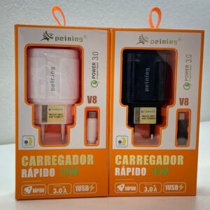 Carregador C/ Cabo Peining 18w V8 Preto/Branco PEI-QC1-1